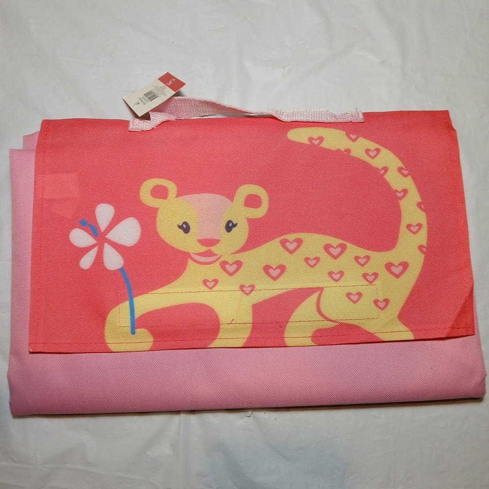 Pink Picnic Blanket With Yellow Tiger 78" X‎ 53" Hook And Loop Closure